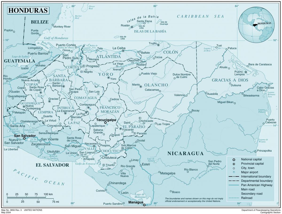 karta fizička karta Hondurasa