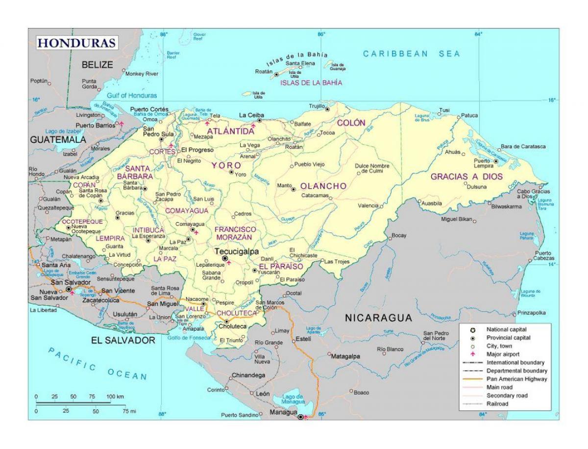 Honduras kartica s gradovima