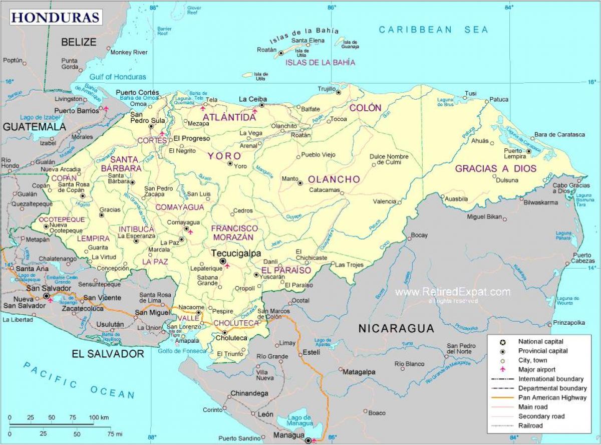 karta politička karta Hondurasa